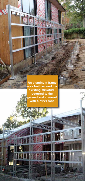 An aluminum frame was built around the existing structure